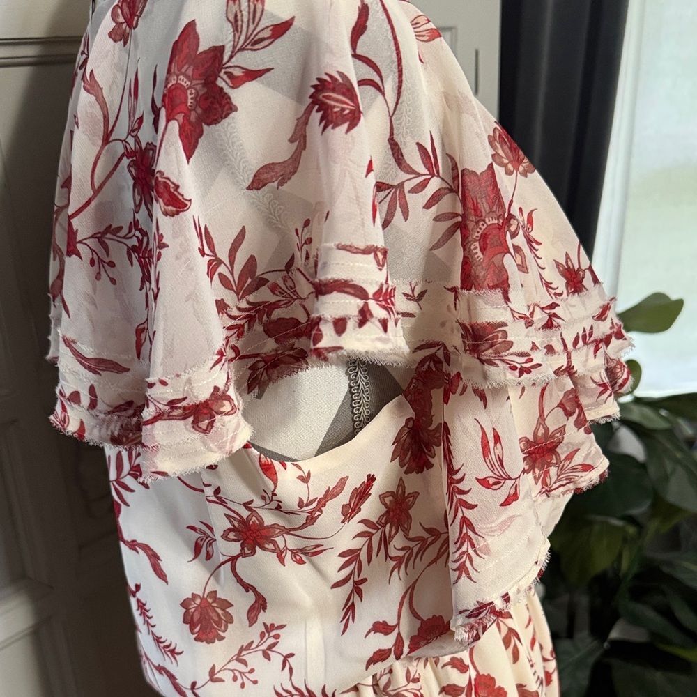 Rebecca Minkoff Floral Ruffle Dress in Red and White Size Large - Picture 8 of 16